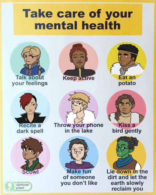 stainedglassthreads: freyquinn: hey Image Description: A chart labeled ‘Take care of your mental hea