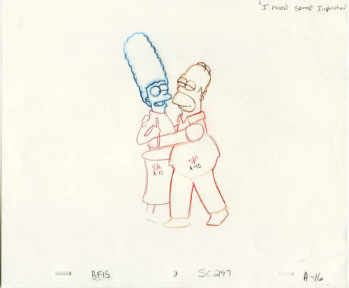 Original Simpsons production drawings from various episodes.