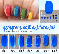 lookathernails:  I made a tutorial for all of you on how to do these gemstone/rupee nails! The concept was originally inspired by a wood block painting tutorial done by Fabric Paper Glue, but I just loved the illusion and look of it so much that I wanted