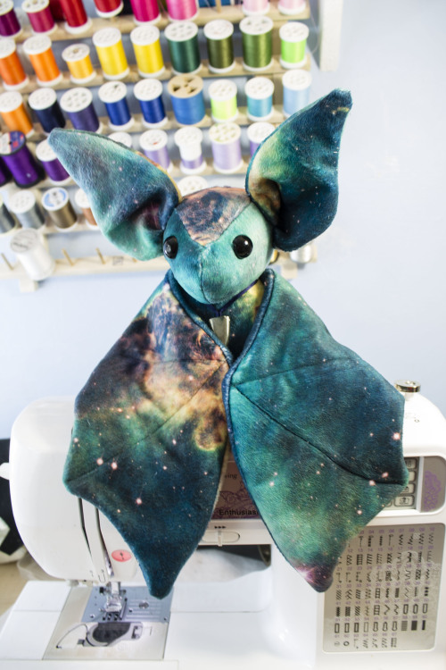 beezeeart:  I’m please to announce that my “solid galaxy” bat is up for sale on Ebay. This bat is made completely from custom printed minky fabric. It has quilt batting in the wings and ears to add thickness and help stabilize them. The body is