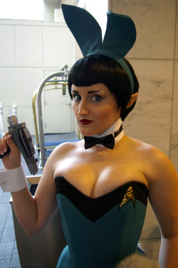 americancomicon:  Vulcan Starfleet Bunny: Ok. This is Heaven.       Dragon*Con. Atlanta. 2013. Hyatt Regency: Valet Service Port. Rabbit-Play by *Lauren Bregman* of CastleCorsetry.com!! ~ Photo by Partsch!