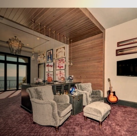 Enclosed Family RoomAn Illustration Of A Sizable Transitional Enclosed Family Room Design With A Purple