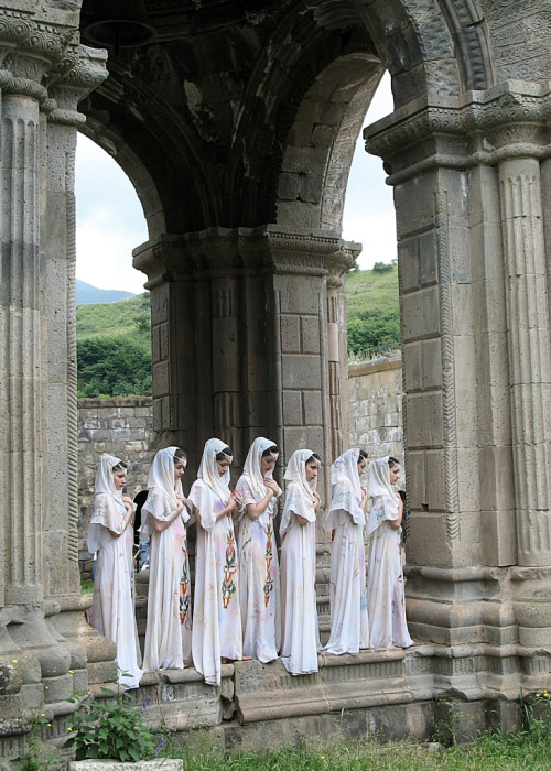 armenianhighland: Armenian women in traditional dress prepare for an Armenian Apostolic Orthodox cer