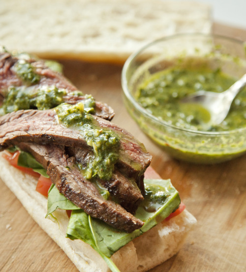 baruchobramowitz:urbancookery:Grilled Marinated Flank Steak Sandwiches with a Chimichurri Sauce:http