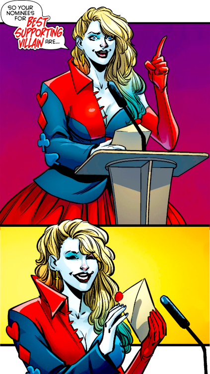 dailydccomics:all of Harley’s hosting outfits Harley Quinn’s Villain of the Year (2019)art by Mike N