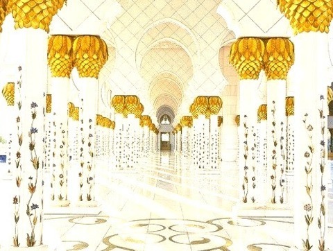 Beautiful Pillars Of The Grand Mosque In Abu Dhabi, United Arab Emirates