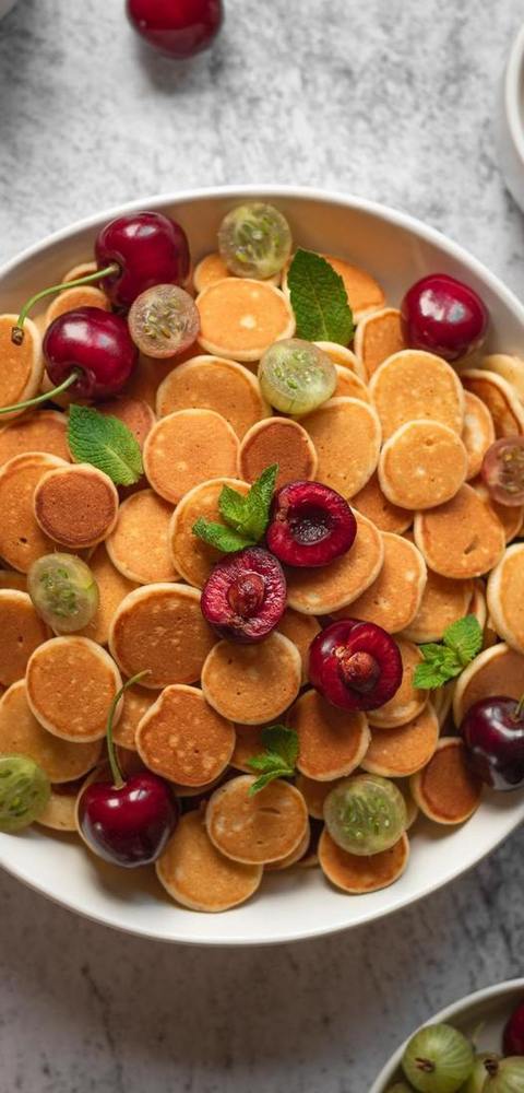 Mini Pancakes With Cherries And Gooseberries Recipe