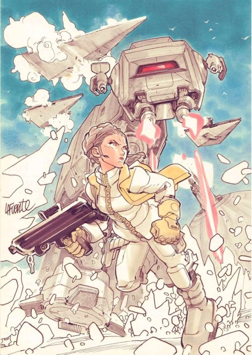 theartofthecover:Star Wars: Princess Leia and the AT-AT Walker on Hoth commission (2019)Art by: Davi