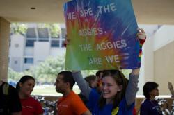 fuckyeahlgbt:  My university held its 3rd annual “Gay? Fine by me” parade this past weekend. I’m the one holding the sign “We are the Aggies, the Aggies are we.” - a line from our Alma Mater. Texas A&amp;M is deeply rooted in many many traditions