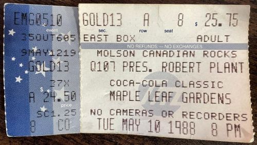 Going through some long-ago packed away boxes and came across this old ticket from a Robert Plant co