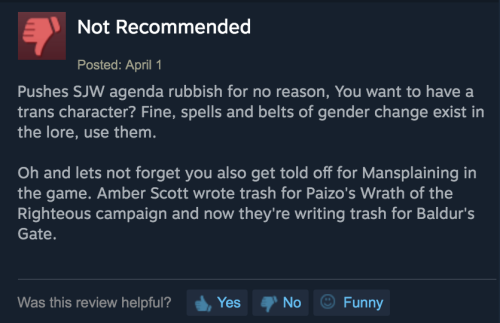 rambleonamazon:wesschneider:These are just a few of the ungenerous reviews the new Baldur’s Gate exp