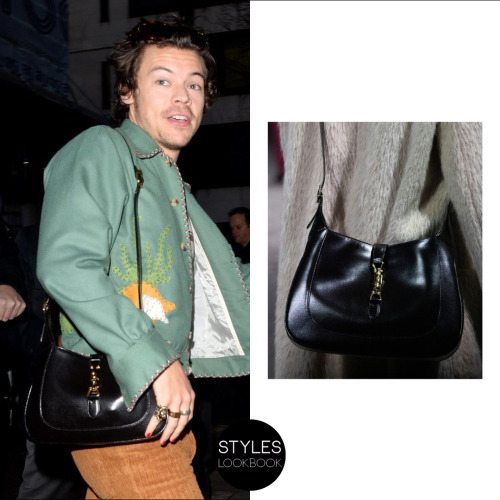 styleslookbook:While arriving at the BBCR2 studio, Harry carried a Gucci Jackie leather bag from the