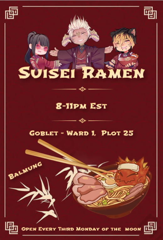 tmoasis:
“ We’re Back! Join us at our new location at Goblet 1-25!
After waiting for a few moons and many delays, we are proud to say that Suisei Ramen has returned! New Location, New Look, New Menu!! But don’t worry, we still are and will always be...