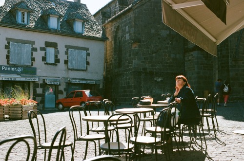 Me when I get that hit of caffeine and sunshine. Salers, France