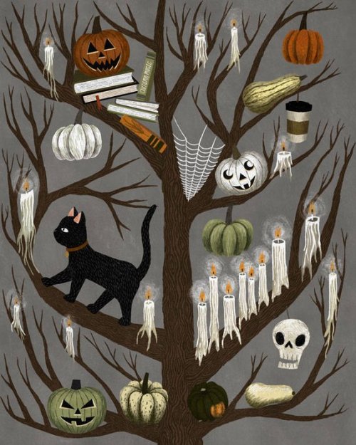 spookyfoxfashion:Halloween Tree Postcard by annyamarttinen