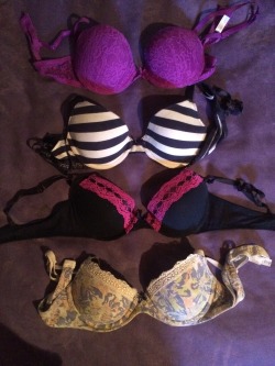 transclothesexchange:  email me at catvatina@gmail.com or kik me at secretpolice all are 34C except the bright purple one 36B