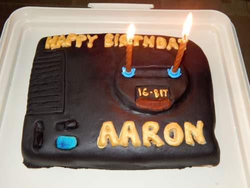thegagaman:  For my birthday Stacey made me a cake with Intelligent terminal high grade multipurpose use! Oh and a OCTOGAGA card. Yes I cut the cake into 16-BITS. 