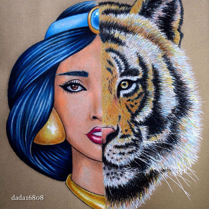 sixpenceee:  Half-Faced Character IllustrationsArtist Amanda Lee (aka Dada)  uses