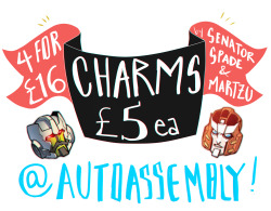 senatorspade:  Hey! Me and martzu are going to be selling some charms at AA 2015! I won’t be there, but martzu is going to be selling them out of pocket in my place. You’ll see the top banner on her bag.They’re 2″ clear acrylic charms. Each comes