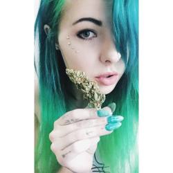 Reupload &amp; throwback to my first @weedhumor Take over💚💚💨💨  Backup/Vids 👉🏻 @officialbbydoll.420 👈🏻🔞 only. 💚   #babydoll #sadgirl #weed #nug #bud #weedhumor #greenhair #blueeyes #fingertattoos #dermals #bluehair #420 #stonergirl