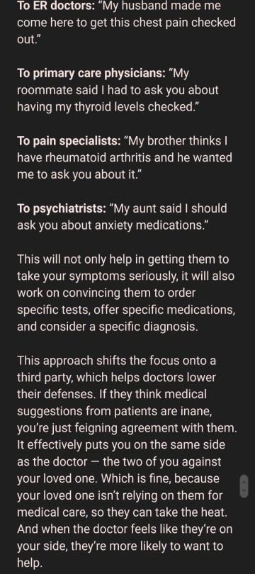 spacelazarwolf:lavendroused:spooniestrong:A Weird Trick to Get Doctors to Listen to You — Pain News NetworkThis ABSOLUTELY works. I have used this for many years.  Definitely b do it.  This article was super long-winded so I screenshat the important