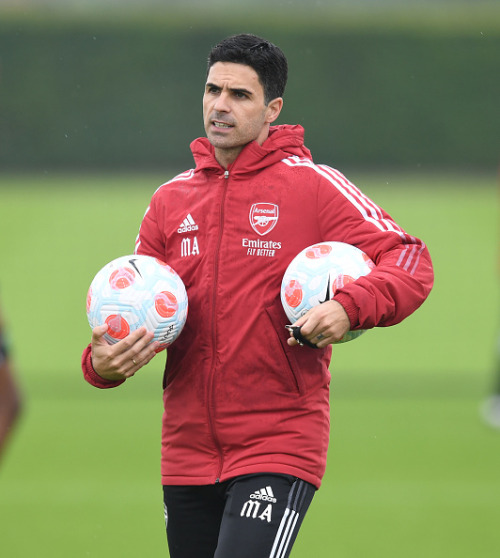 Arsenal manager Mikel Arteta during a training session at London Colney on May 15, 2022 in St Albans
