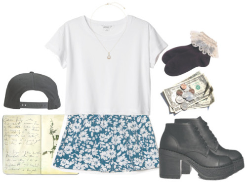 Untitled #96 by dressed-in-black-and-white featuring a blue pleated skirt Monki loose t shirt, $14 /