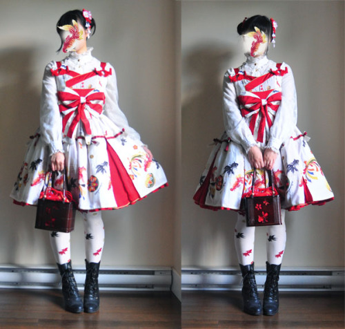 apple-salad:Goldfish wa-lolita coord from summer, for Japanese tea with friends.I made my own goldfi