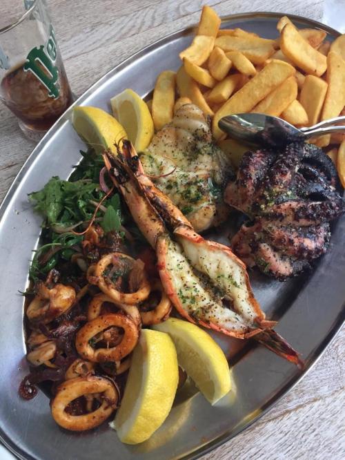 greatfoods: Grilled monkfish, calamari, octopus, giant prawn, and fries in Prague. via reddit 