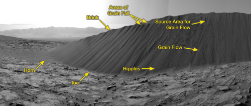 Objects may be larger than they appear. Looking at the leeward side of Namib Dune on Mars. Info