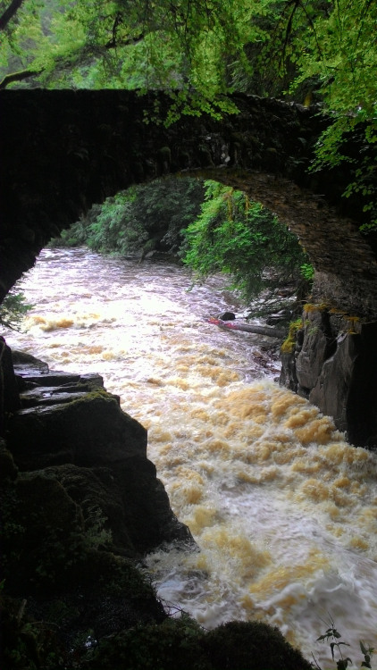 on-misty-mountains:Hermitage near Dunkeld and river Braan swollen after strong rain.