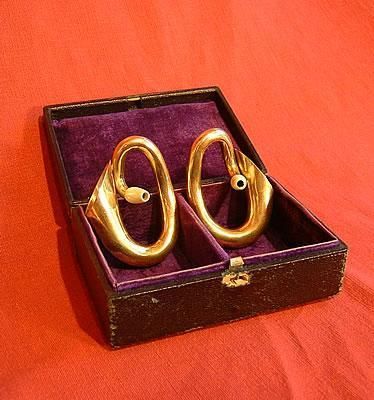 Pristine pair of gilded ear trumpets made by F C Rein, London c1850. These fine quality hearing aids