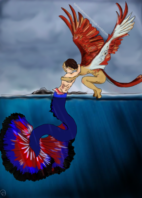 copperbadge: lightshadowverisimilitude:Mermaid!Steve and Bird of Prey!Tony For my 2016 Bingo card&nb