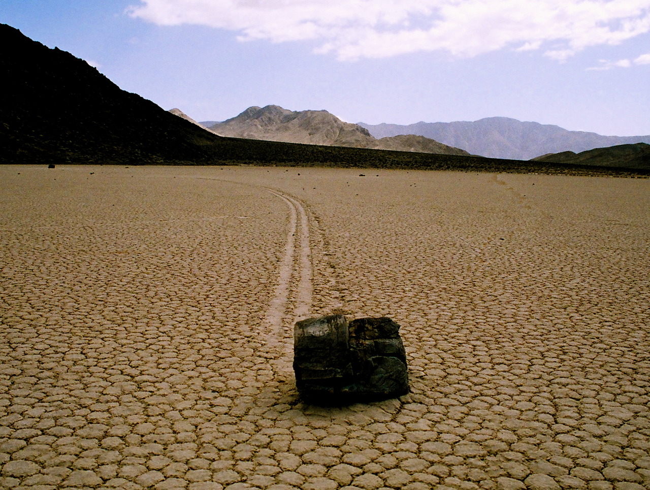 Racetrack Playa, Death Valley
“ The sailing stones are a geological phenomenon found in the Racetrack. Slabs of dolomite and syenite ranging from a few hundred grams to hundreds of kilograms inscribe visible tracks as they slide across the playa...