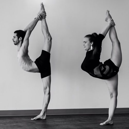 Adrian Hummell & Amanda Duncan make a pair of dancers natarajasana. This posture takes open shou