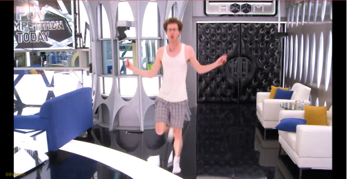 im screaming! joel has been doing a pre-veto workout all morning. he promised cass he would win it a