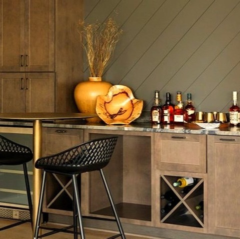 Wet Bar Home BarAn Illustration Of A Medium-sized Beach-style Galley Wet Bar With A Medium-tone Wood