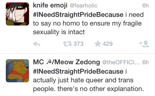snowstorms-and-windy-oceans: behold the takeover of the trending hashtag #INeedStraightPrideBecause