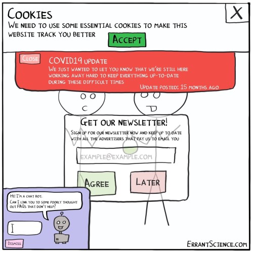 errantscience:This comic shows what it’s like to browse literally any website these days