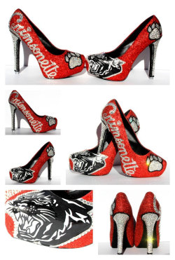 ourwickedaddiction:  High School Prom or Graduation Crystal Heels personizled with your school mascot and name  Look cool in these school pride heels!   Show of your support for the super sexy prom, graduation, or school pride heels with your own unique