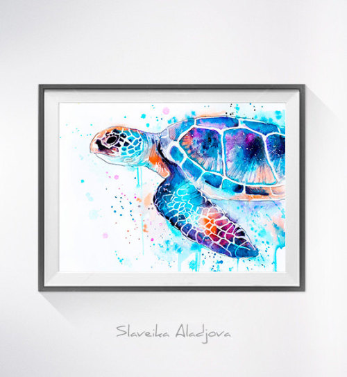 Sea turtle watercolor painting print, Sea turtle art, animal watercolor, animal illustration, Sea ar