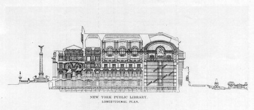 archimaps:Longitudinal section of the proposed Public Library, New York City