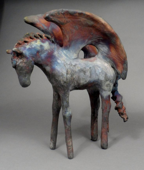 curiousmiscellanies:Raku Pegasus- Copper Matte