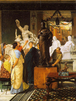 books0977:  A Sculpture Gallery in Rome at the Time of Augustus (also known as A dealer of statues) (1867). Sir Lawrence Alma-Tadema (Dutch-born English, 1836-1912). Oil on panel. Musée des Beaux-Arts de Montréal.This work and its pair The Collector
