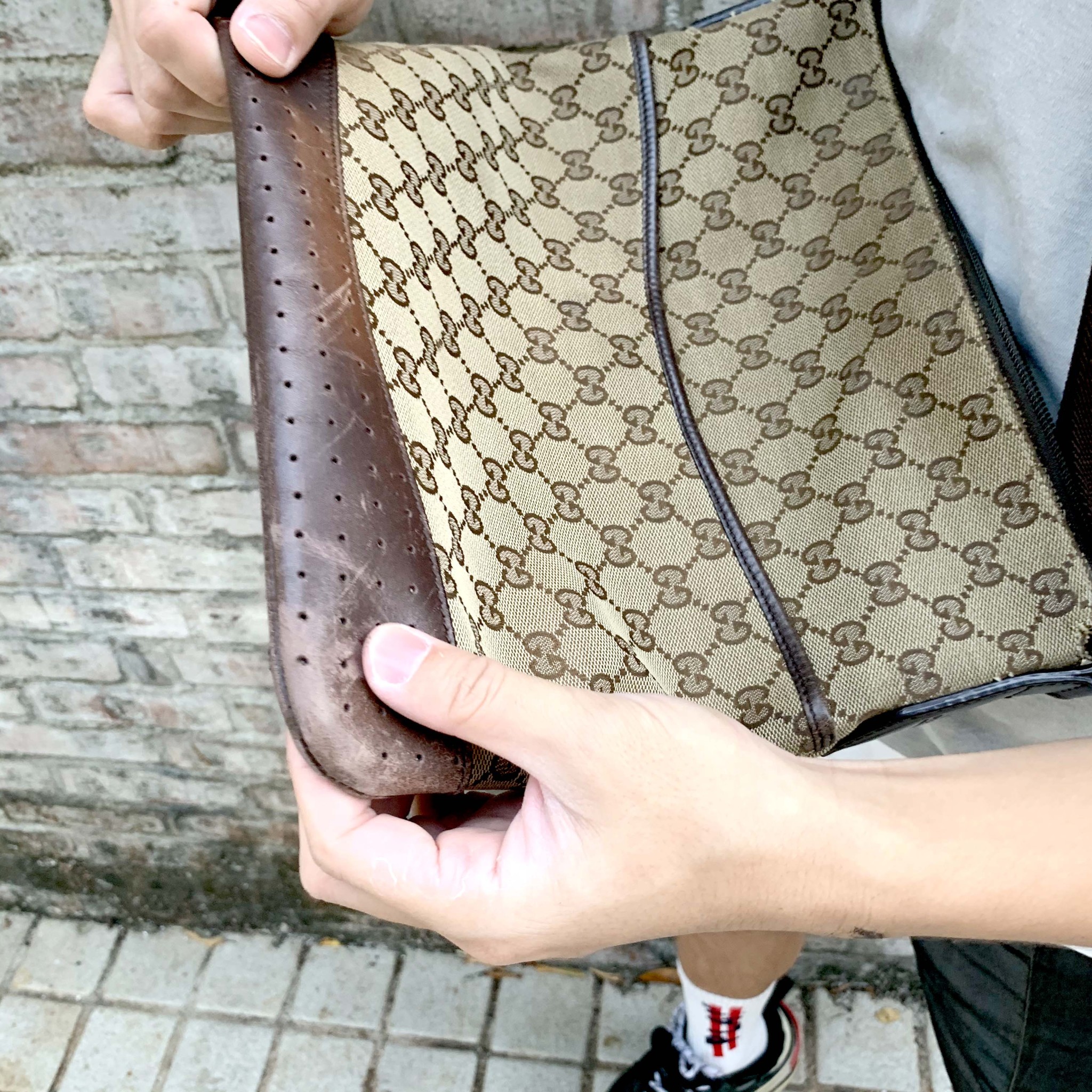 Medieval GUCCI Monogram Handbag Diagonal Bag Seriously Defected