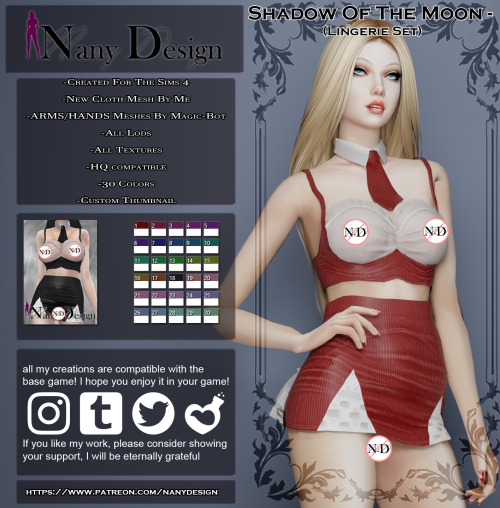  Shadow Of The Moon (Lingerie Set)Base Game CompatibleARMS/HANDS Meshes BY “MAGIC-BOT”  