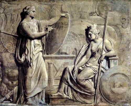 hadrian6:Allegory of Fame and Glory.  1837.Pelagio Palagi. Italian 1775-1860. tempera on paper mount