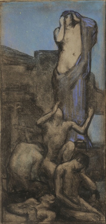 Contemplation.c.1913. Pastel. 38 x 18 cm. Art by Eugène Emmanuel Lemercier.(1886-1915).