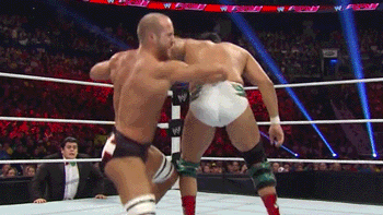 rwfan11:  Del Rio - back of trunks yanked by Cesaro , butt exposed ***thanks ‘freelove’