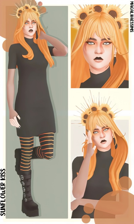 SUNFLOWER KISS - MAXIS-MATCH LOOKBOOKOUTFITOutfit + Gloves | Boots | Hair | Sunflower Crown | Earrin